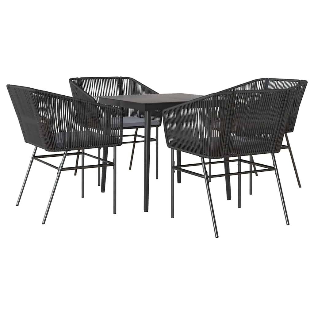 vidaXL 5-tlg. Garten-Essgruppe mit Kissen Schwarz Poly Rattan Glas