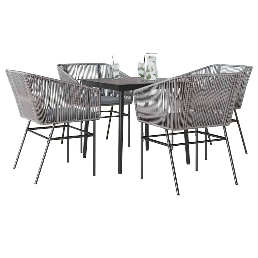 vidaXL 5-tlg. Garten-Essgruppe mit Kissen Grau Poly Rattan Glas