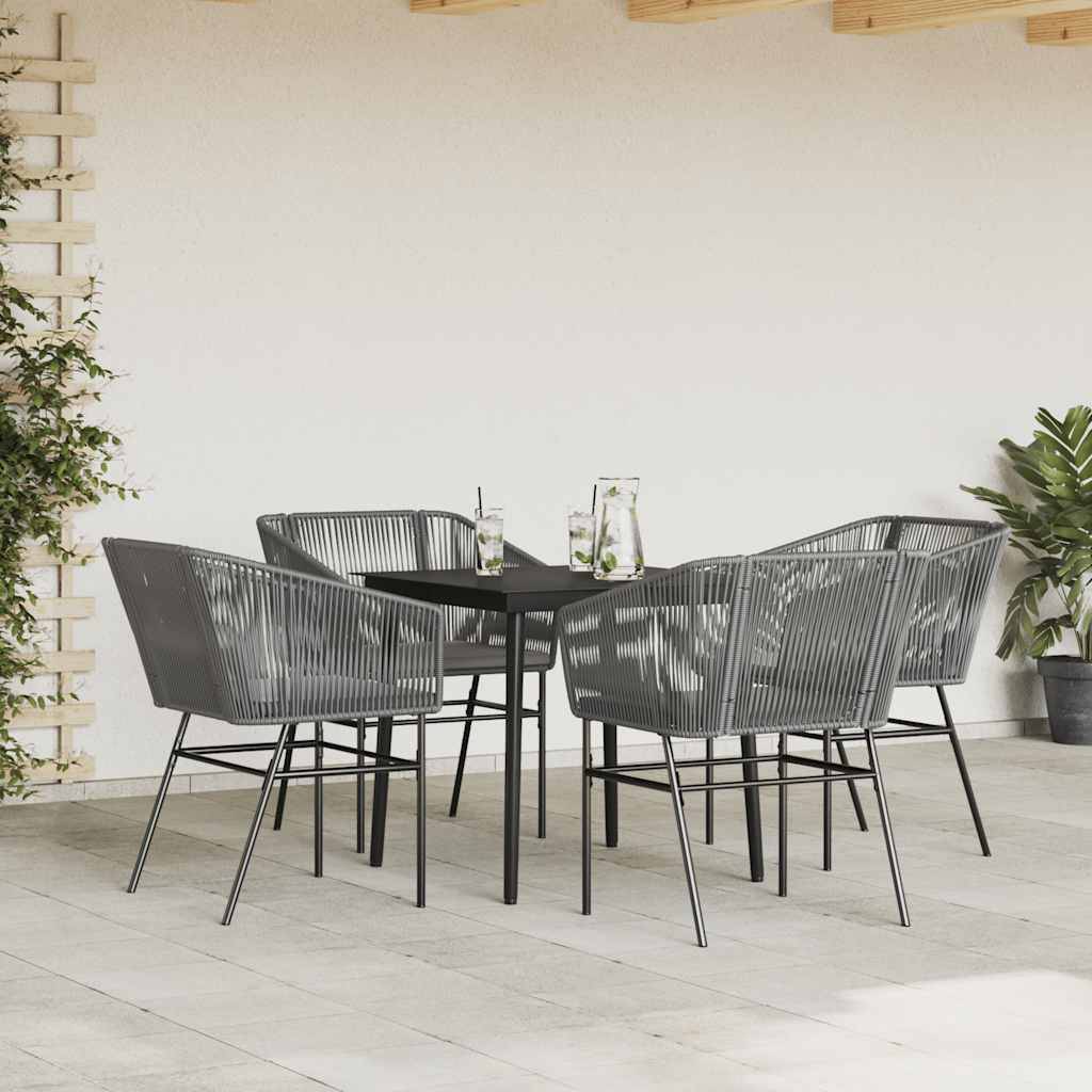vidaXL 5-tlg. Garten-Essgruppe mit Kissen Grau Poly Rattan Glas