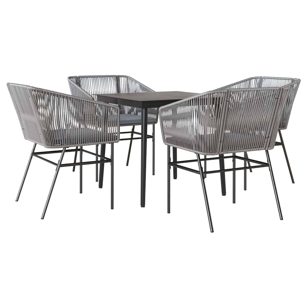 vidaXL 5-tlg. Garten-Essgruppe mit Kissen Grau Poly Rattan Glas