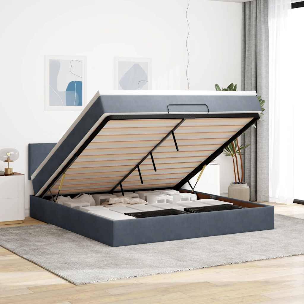 vidaXL Ottoman-Bett mit Matratze Dunkelgrau 160x200 cm Samt