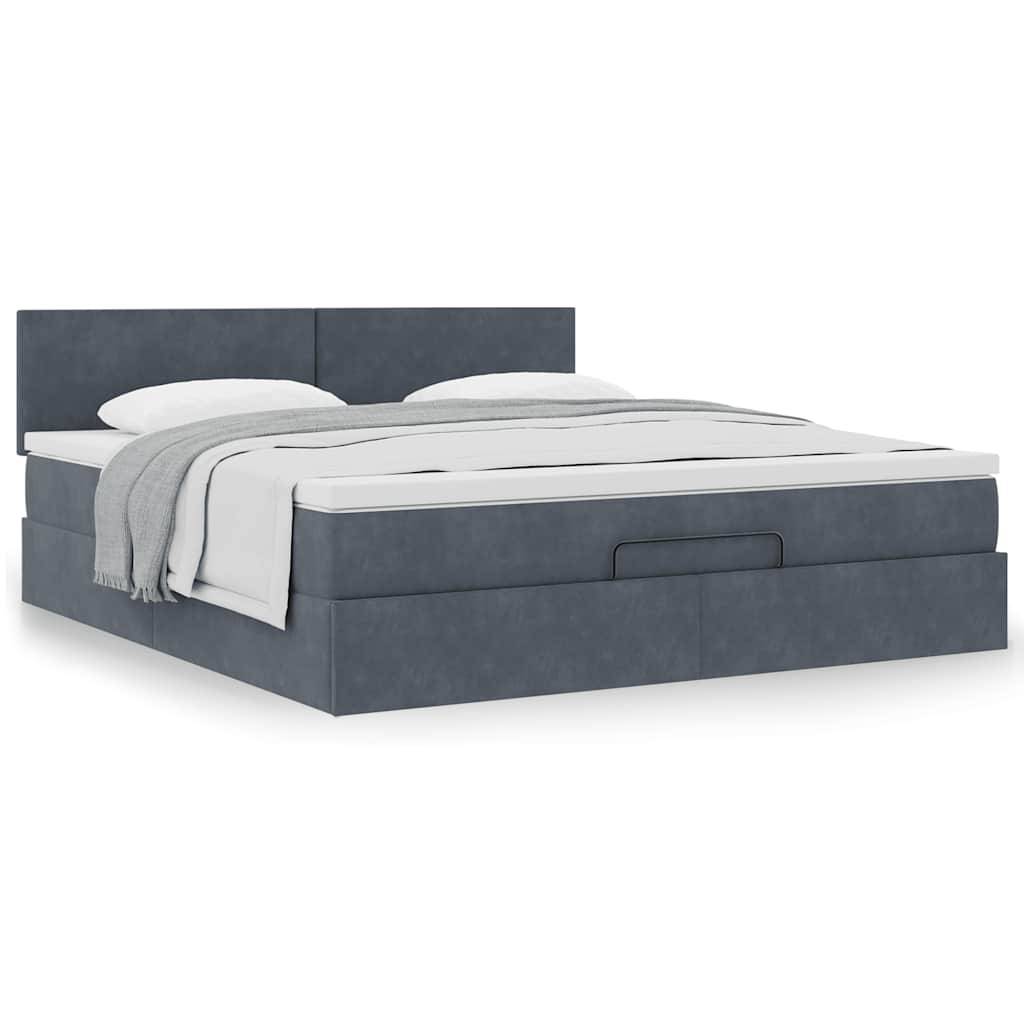 vidaXL Ottoman-Bett mit Matratze Dunkelgrau 160x200 cm Samt