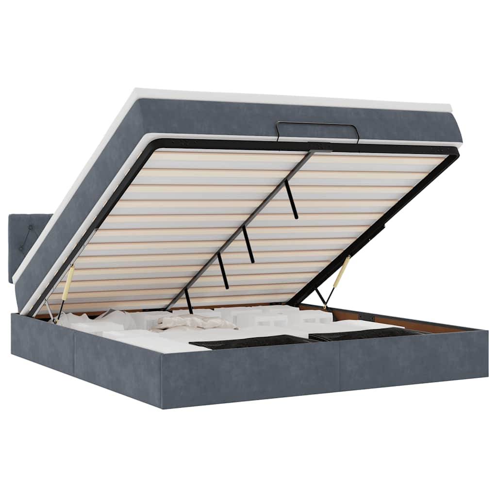 vidaXL Ottoman-Bett mit Matratze & LEDs Dunkelgrau 160x200 cm Samt