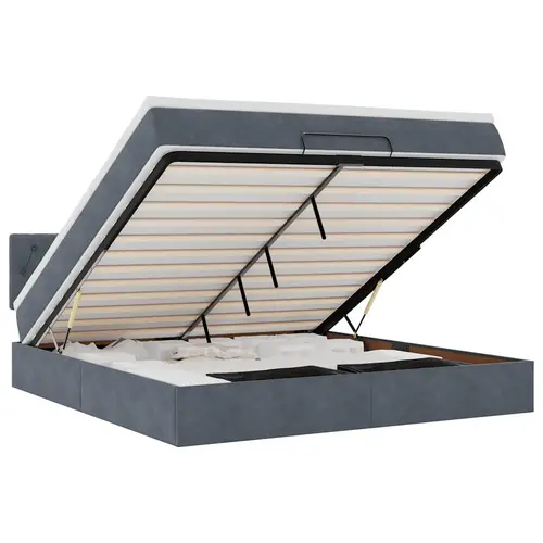 vidaXL Ottoman-Bett mit Matratze & LEDs Dunkelgrau 160x200 cm Samt vidaXL Ottoman-Bett mit Matratze & LEDs Dunkelgrau 160x200 cm Samt