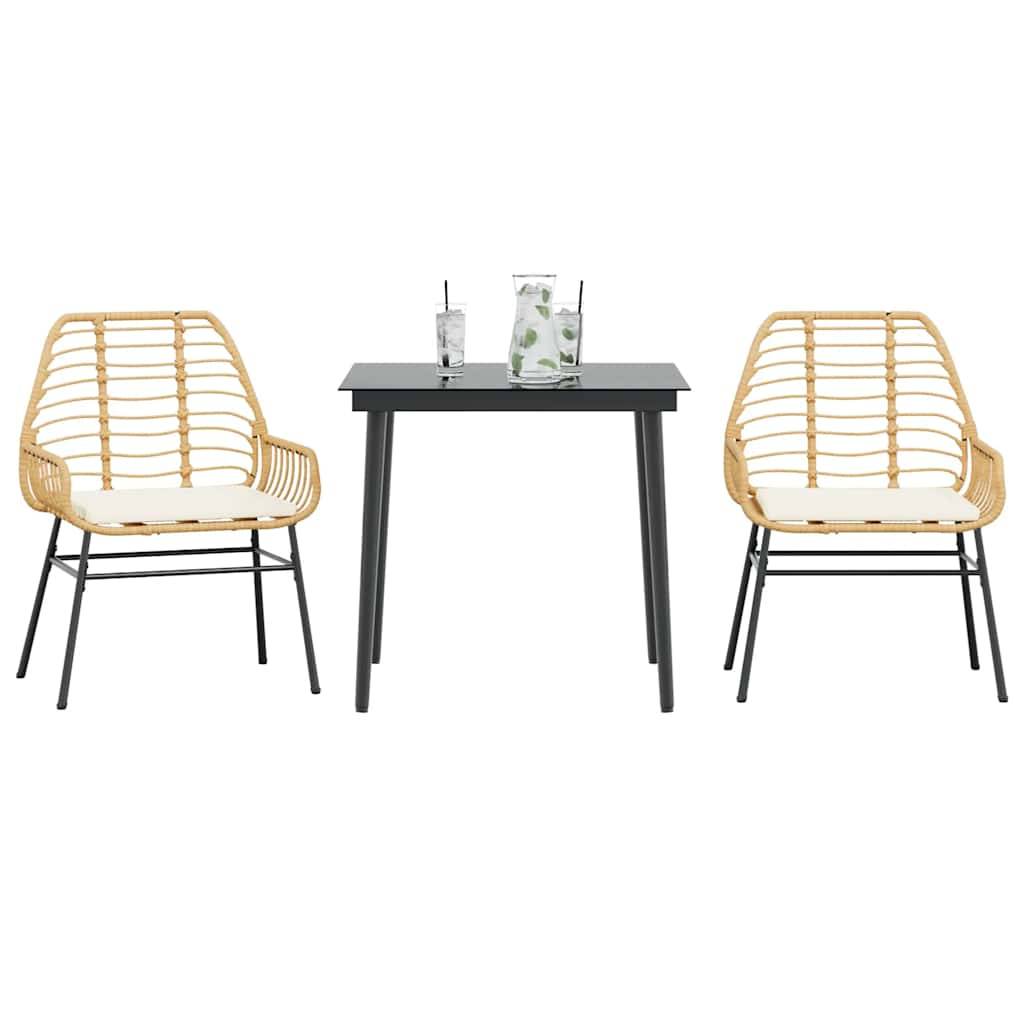 vidaXL 3-tlg. Garten-Essgruppe mit Kissen Braun Poly Rattan Glas
