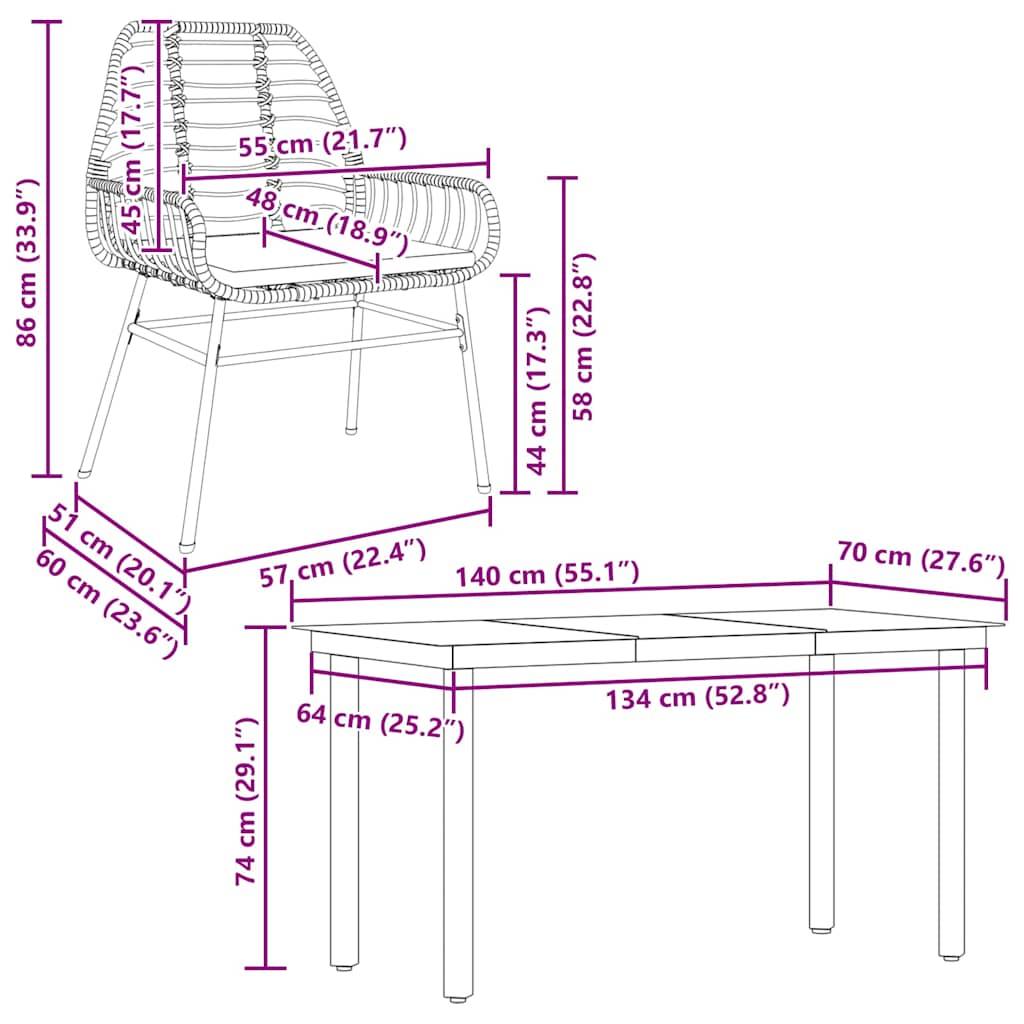 vidaXL 5-tlg. Garten-Essgruppe mit Kissen Schwarz Poly Rattan Glas