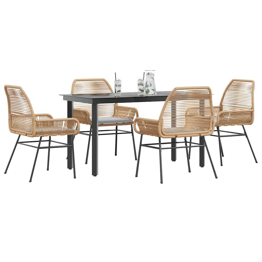 vidaXL 5-tlg. Garten-Essgruppe mit Kissen Braun Poly Rattan Glas