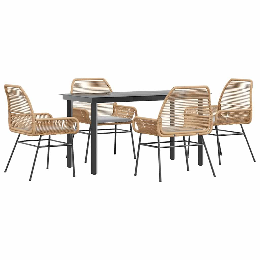 vidaXL 5-tlg. Garten-Essgruppe mit Kissen Braun Poly Rattan Glas