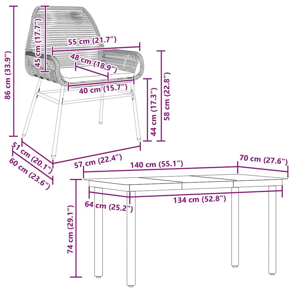 vidaXL 5-tlg. Garten-Essgruppe mit Kissen Braun Poly Rattan Glas