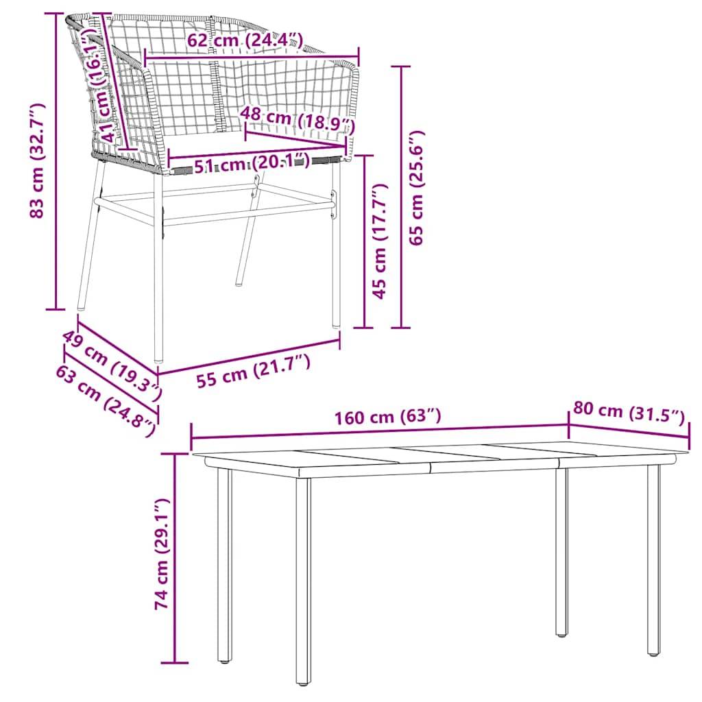 vidaXL 5-tlg. Garten-Essgruppe mit Kissen Schwarz Poly Rattan Glas