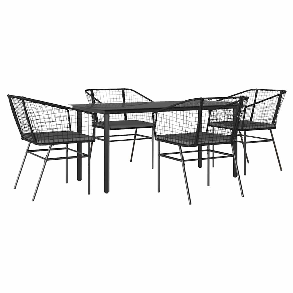vidaXL 5-tlg. Garten-Essgruppe mit Kissen Schwarz Poly Rattan Glas