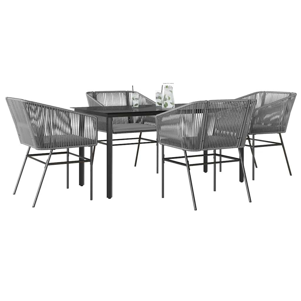 vidaXL 5-tlg. Garten-Essgruppe mit Kissen Grau Poly Rattan Glas