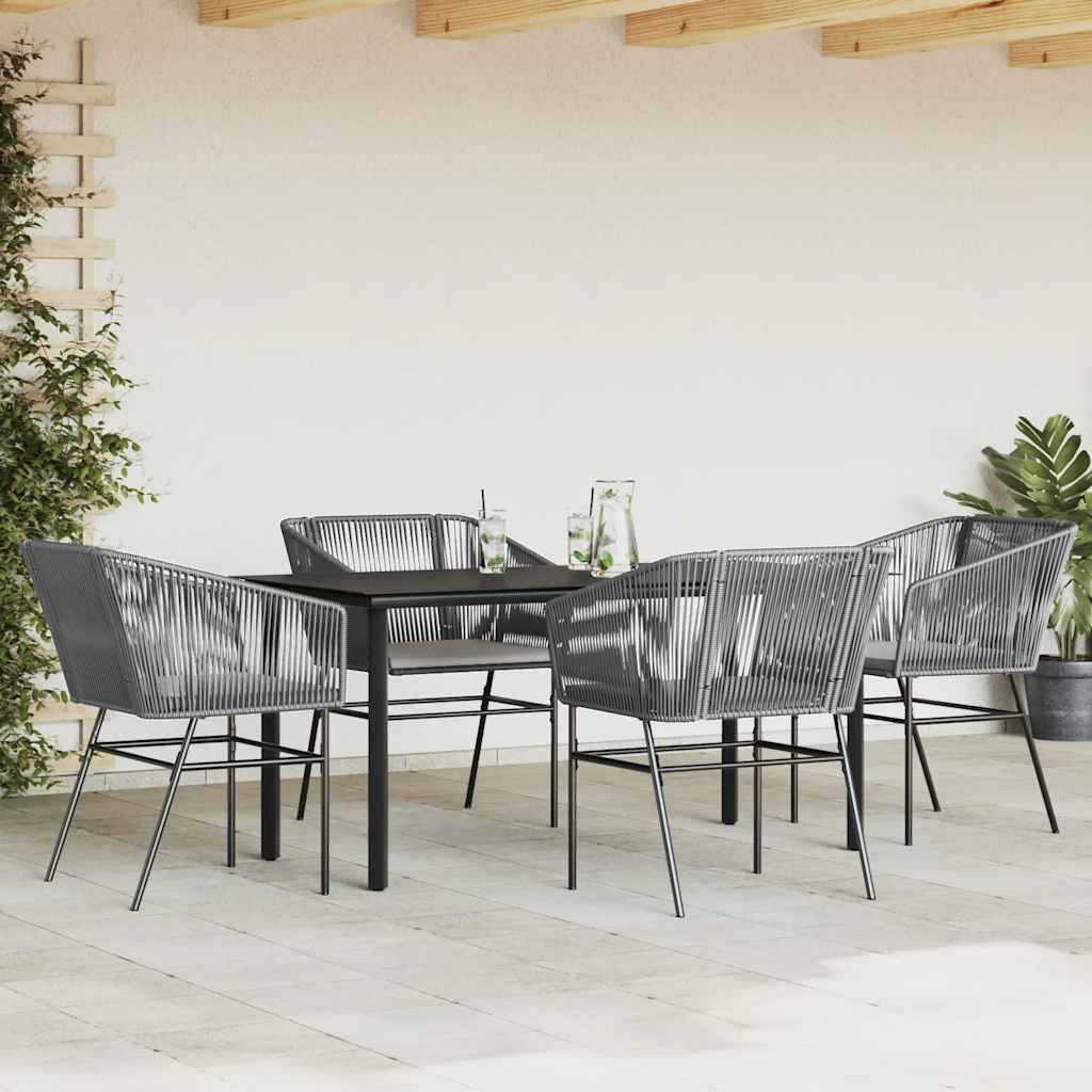 vidaXL 5-tlg. Garten-Essgruppe mit Kissen Grau Poly Rattan Glas