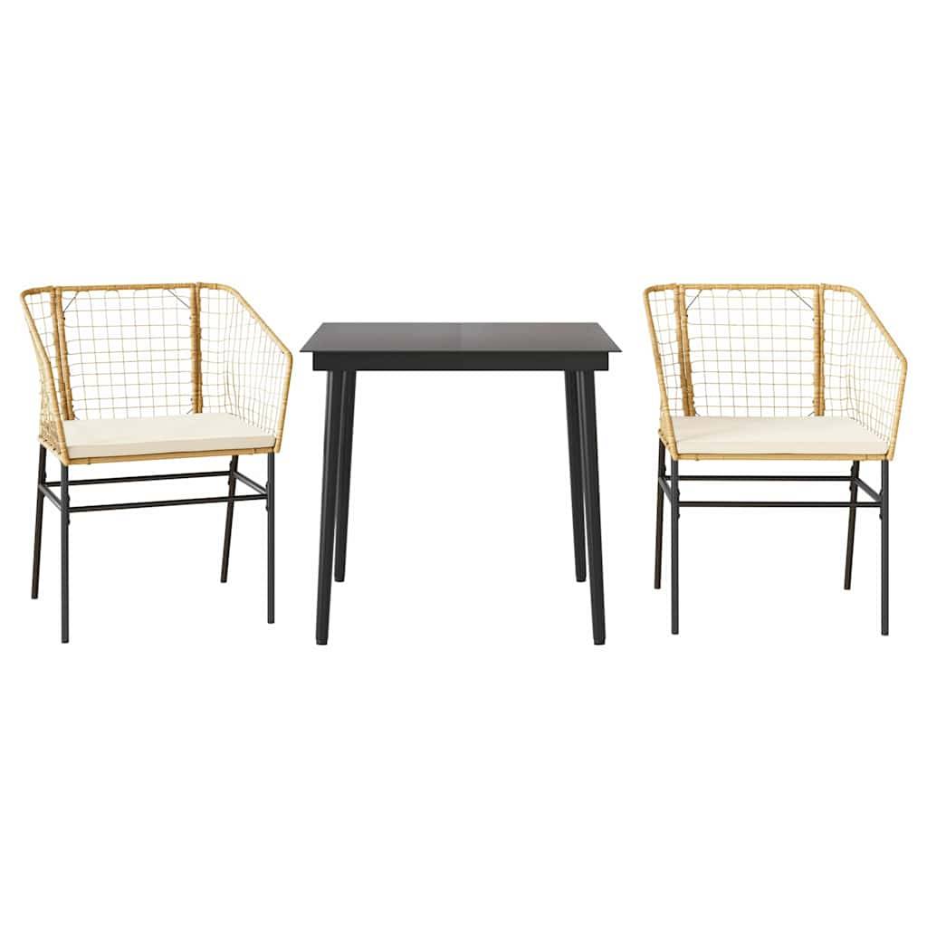vidaXL 3-tlg. Garten-Essgruppe mit Kissen Braun Poly Rattan Glas