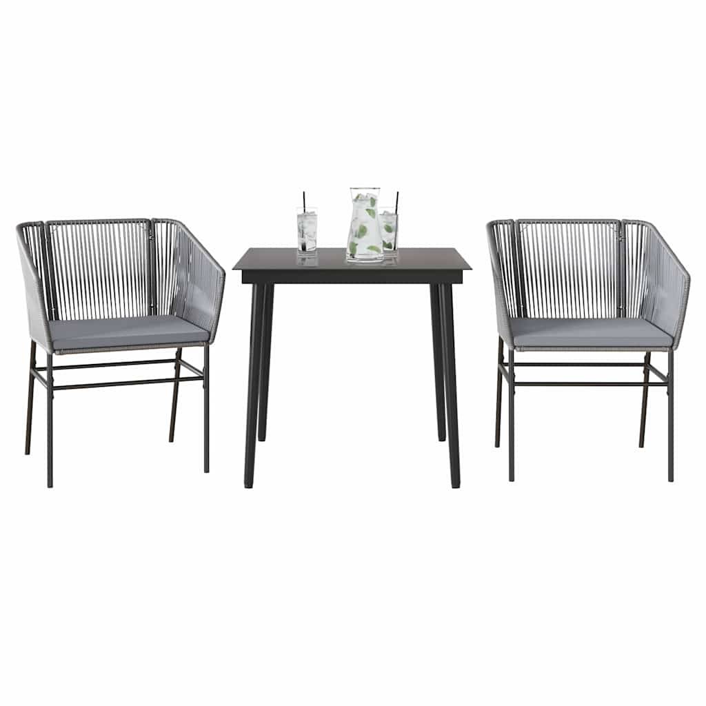 vidaXL 3-tlg. Garten-Essgruppe mit Kissen Grau Poly Rattan Glas