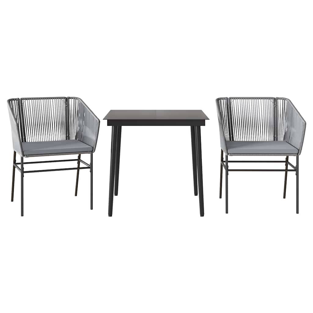 vidaXL 3-tlg. Garten-Essgruppe mit Kissen Grau Poly Rattan Glas