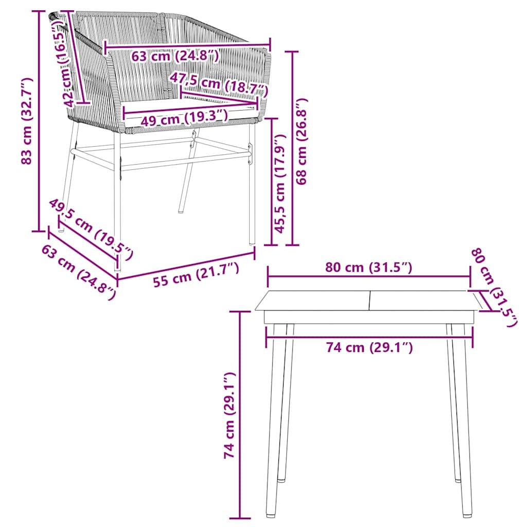 vidaXL 3-tlg. Garten-Essgruppe mit Kissen Grau Poly Rattan Glas