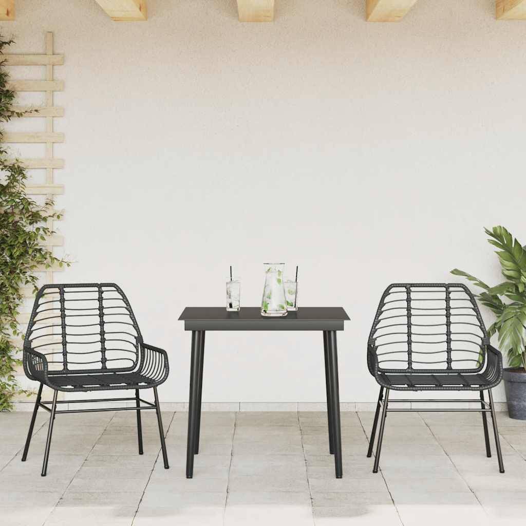 vidaXL 3-teiliges Garten-Esszimmerset aus schwarzem Polyrattanglas