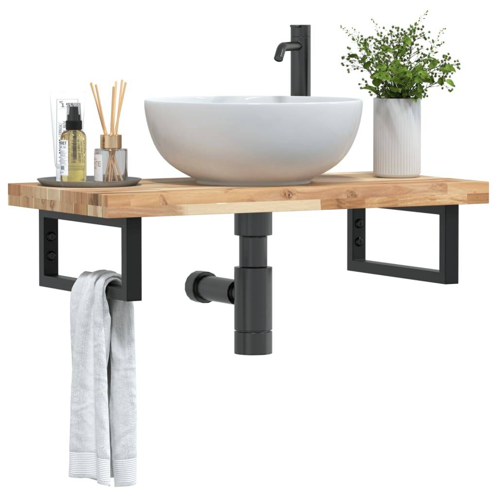 vidaXL Waschbeckenregal Wandmontage Stahl und Akazienholz