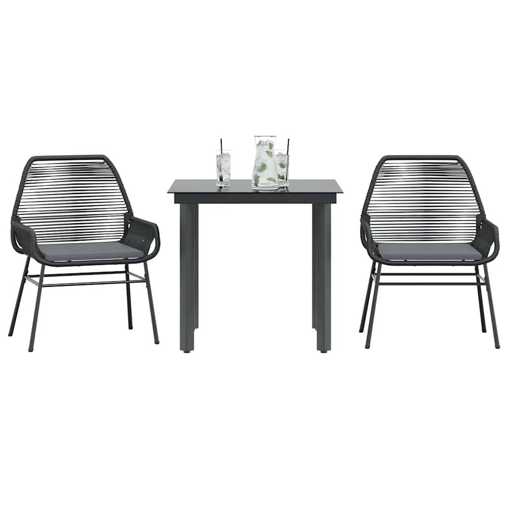 vidaXL 3-tlg. Garten-Essgruppe mit Kissen Schwarz Poly Rattan Glas