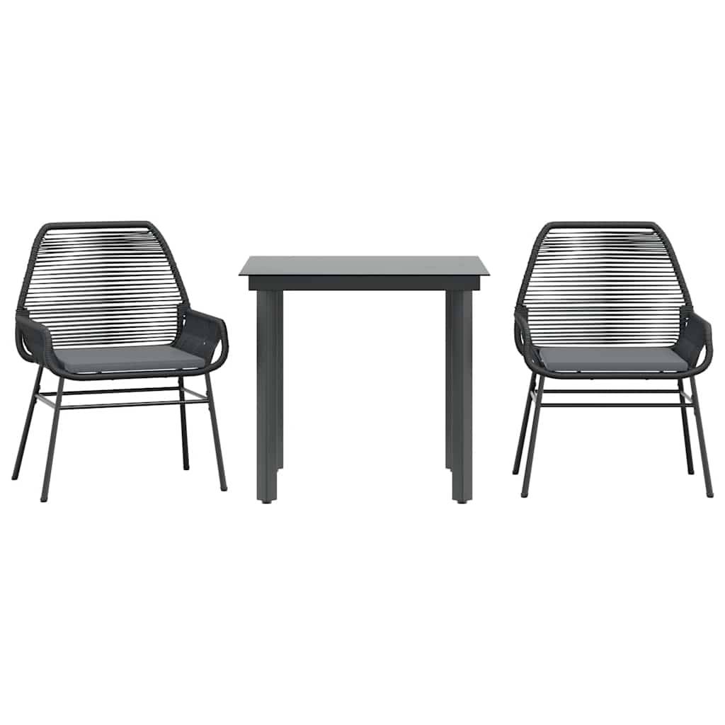 vidaXL 3-tlg. Garten-Essgruppe mit Kissen Schwarz Poly Rattan Glas