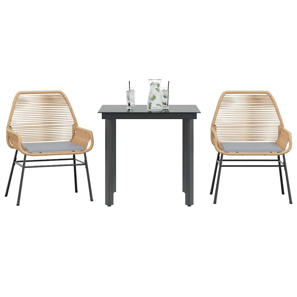 vidaXL 3-tlg. Garten-Essgruppe mit Kissen Braun Poly Rattan Glas