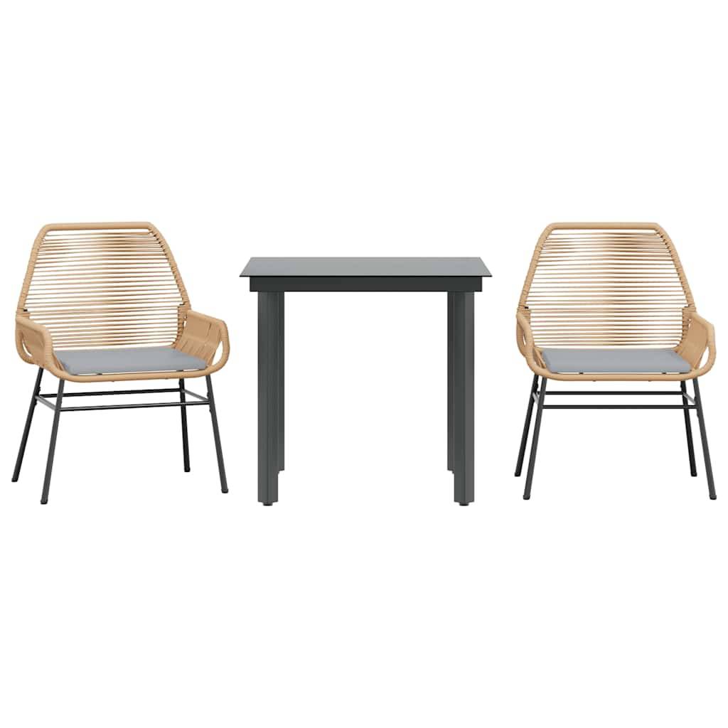 vidaXL 3-tlg. Garten-Essgruppe mit Kissen Braun Poly Rattan Glas