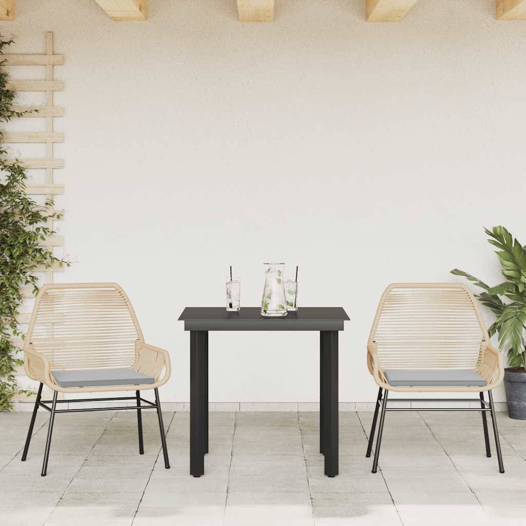 vidaXL 3-tlg. Garten-Essgruppe mit Kissen Braun Poly Rattan Glas