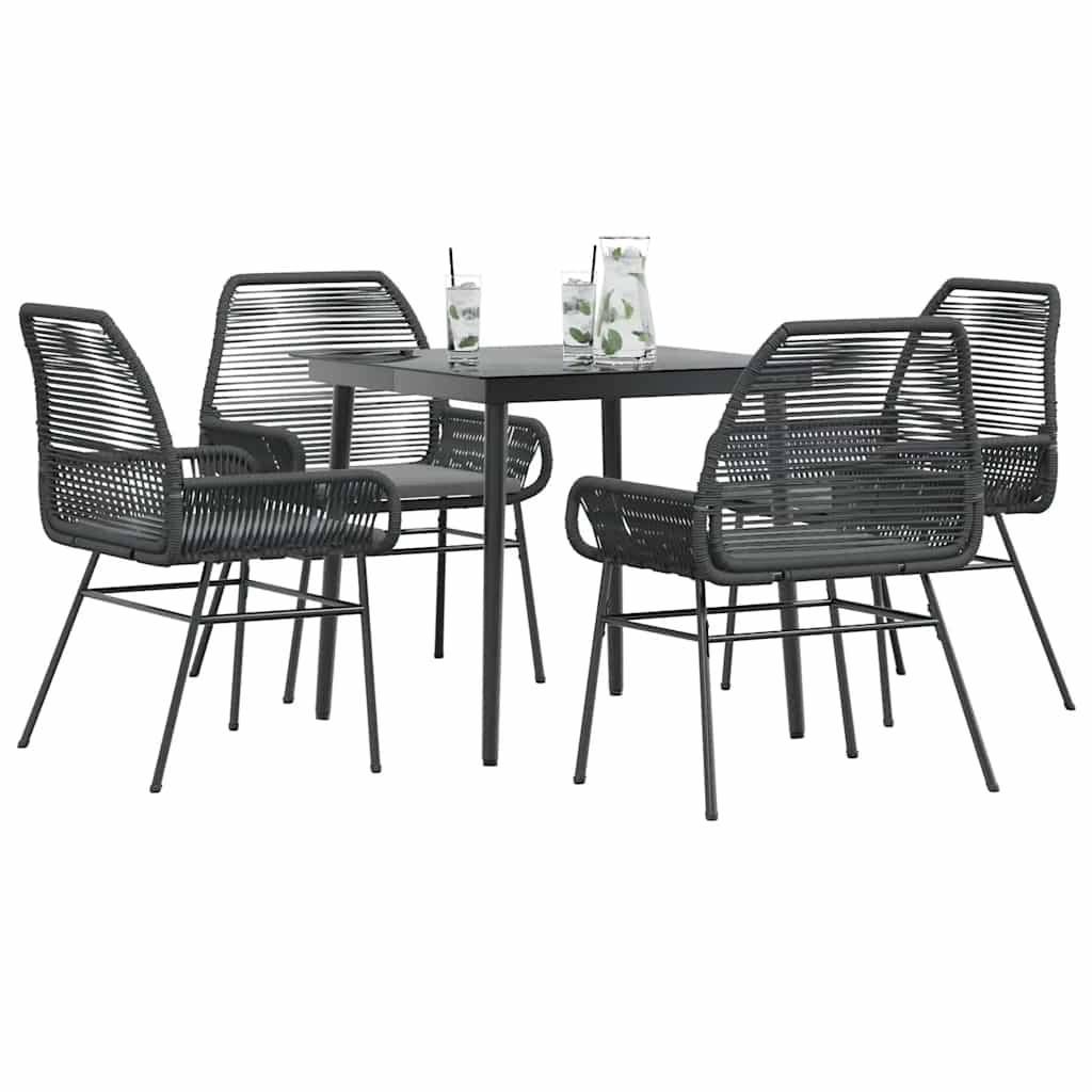 vidaXL 5-tlg. Garten-Essgruppe mit Kissen Schwarz Poly Rattan Glas