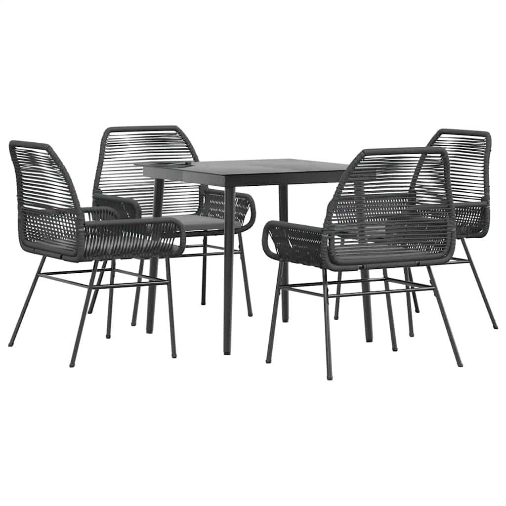 vidaXL 5-tlg. Garten-Essgruppe mit Kissen Schwarz Poly Rattan Glas