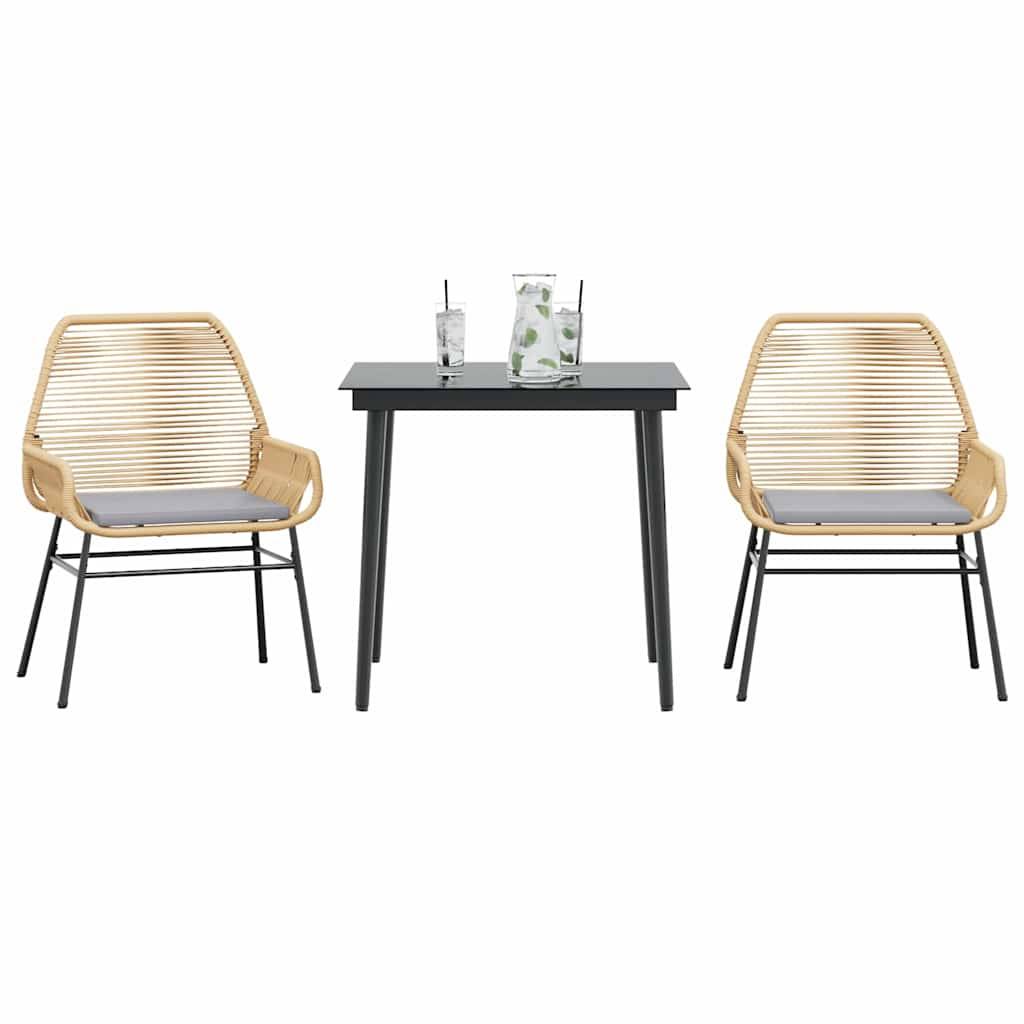 vidaXL 3-tlg. Garten-Essgruppe mit Kissen Braun Poly Rattan Glas