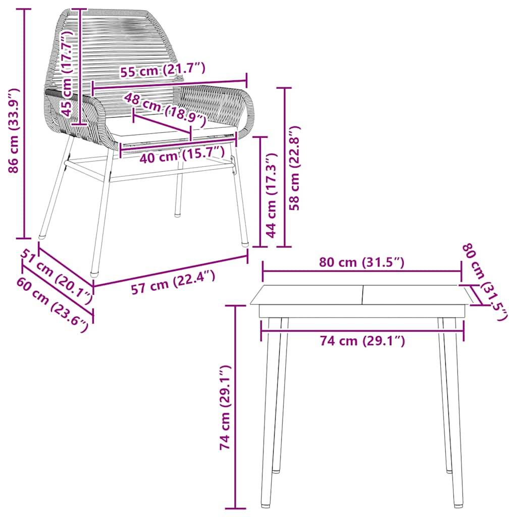 vidaXL 3-tlg. Garten-Essgruppe mit Kissen Braun Poly Rattan Glas