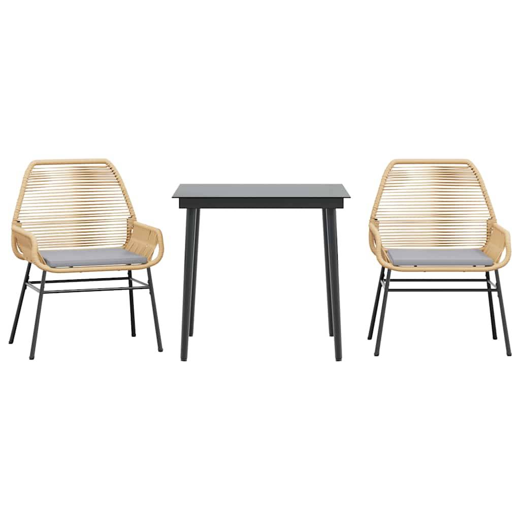 vidaXL 3-tlg. Garten-Essgruppe mit Kissen Braun Poly Rattan Glas