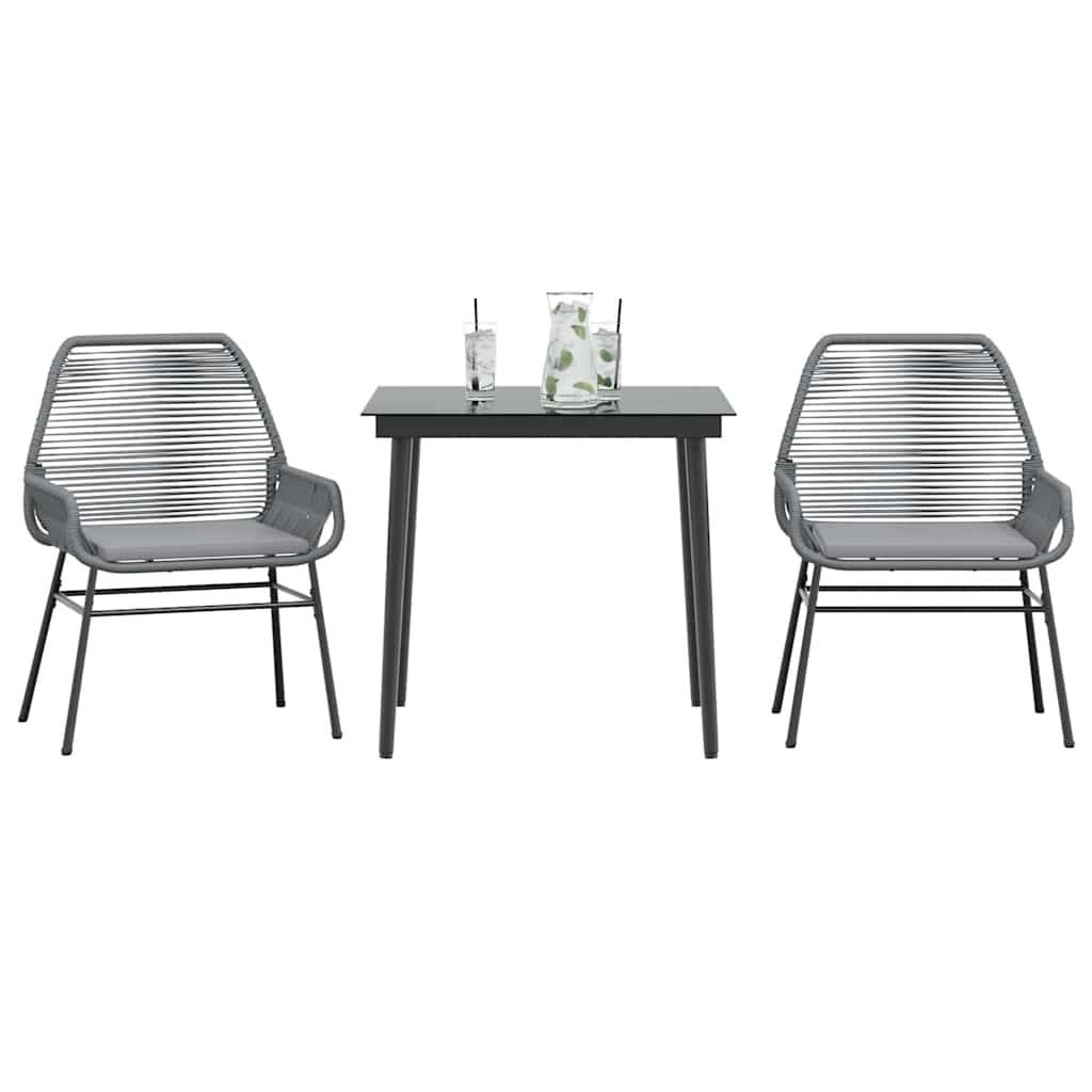vidaXL 3-tlg. Garten-Essgruppe mit Kissen Grau Poly Rattan Glas
