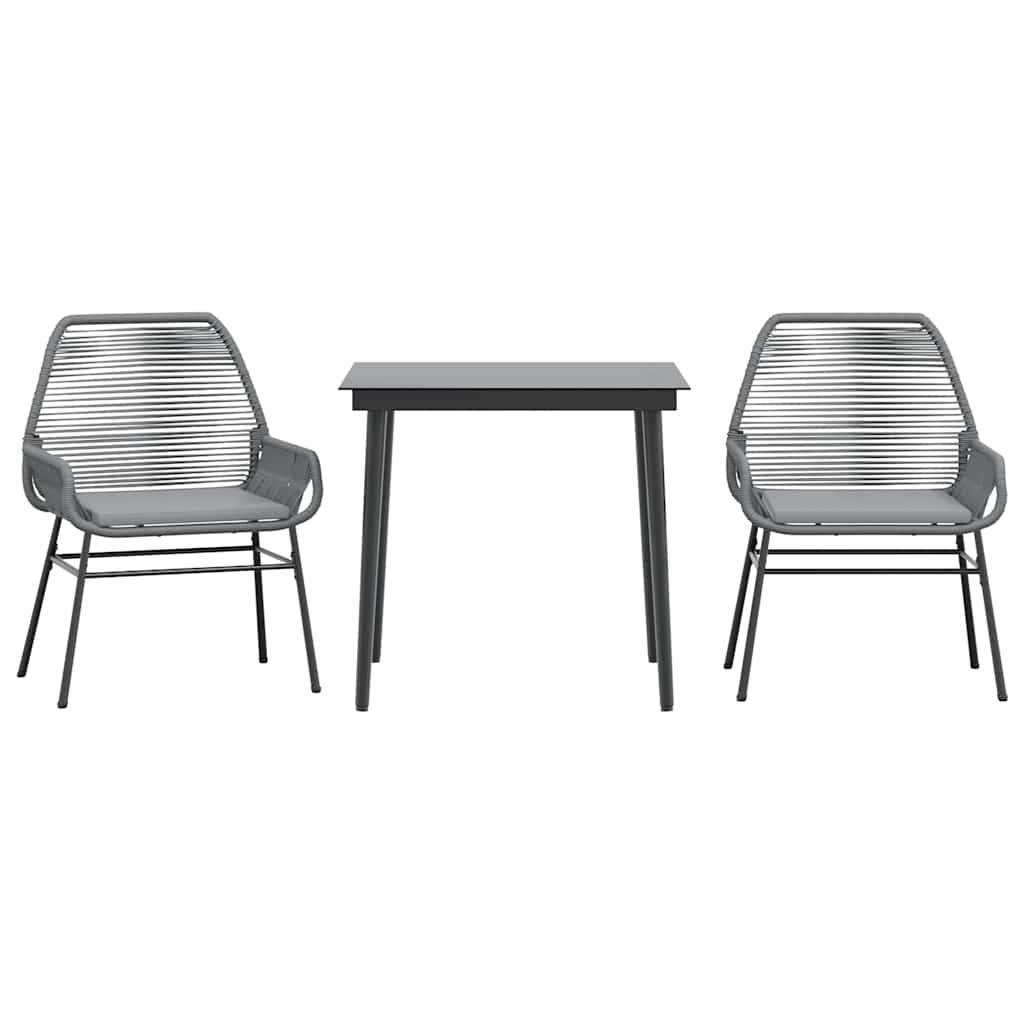 vidaXL 3-tlg. Garten-Essgruppe mit Kissen Grau Poly Rattan Glas