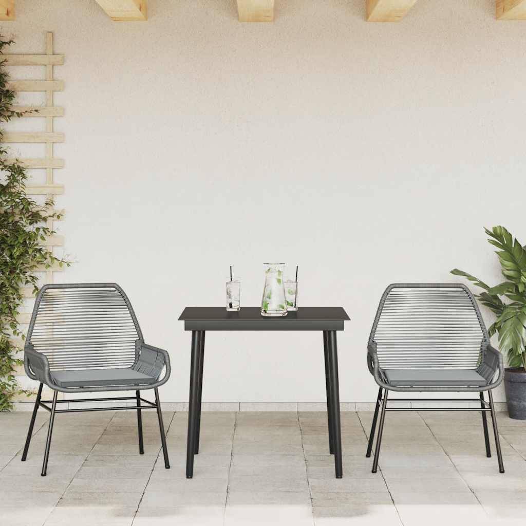 vidaXL 3-tlg. Garten-Essgruppe mit Kissen Grau Poly Rattan Glas