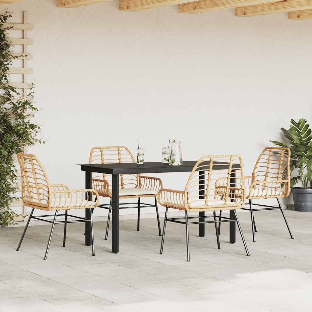 vidaXL 5-tlg. Garten-Essgruppe mit Kissen Braun Poly Rattan Glas