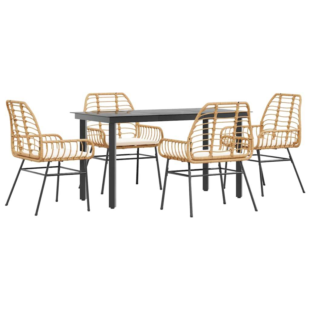 vidaXL 5-tlg. Garten-Essgruppe mit Kissen Braun Poly Rattan Glas