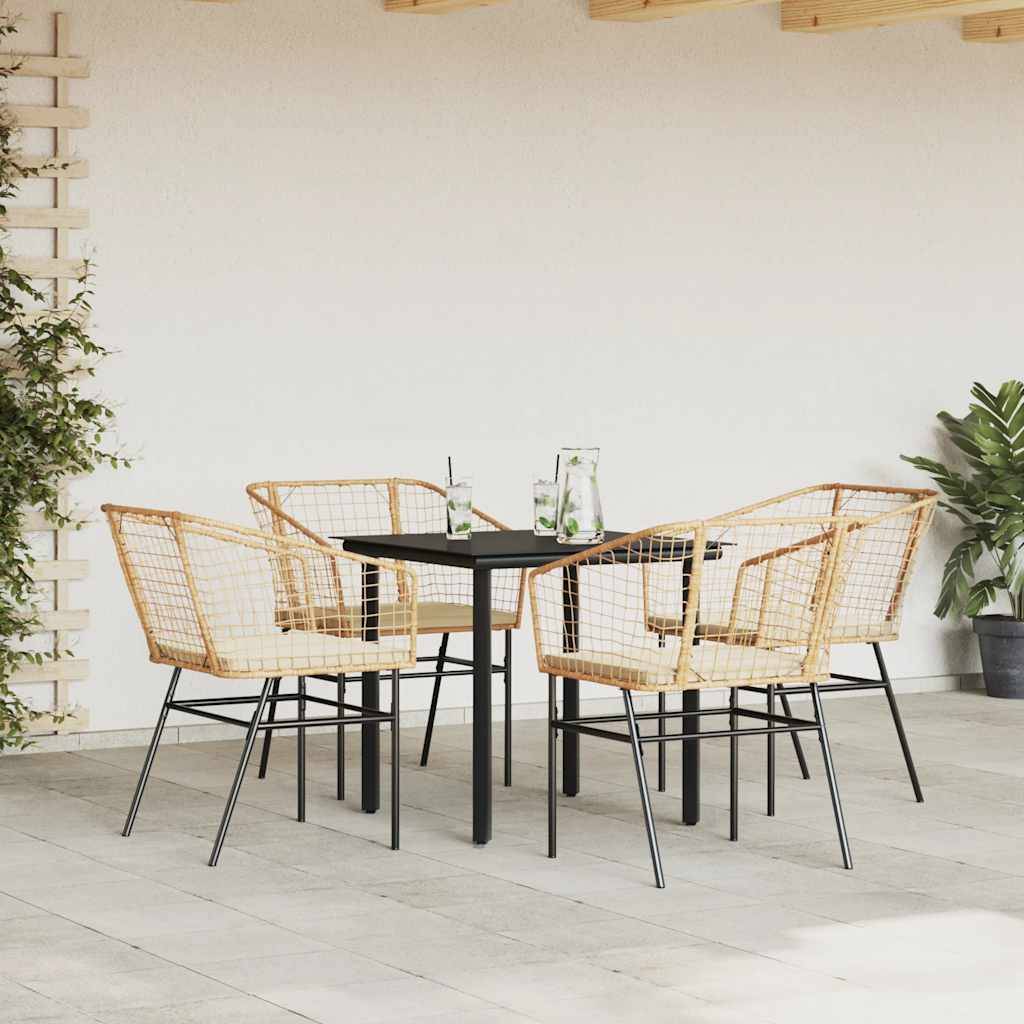 vidaXL 5-tlg. Garten-Essgruppe mit Kissen Braun Poly Rattan Glas