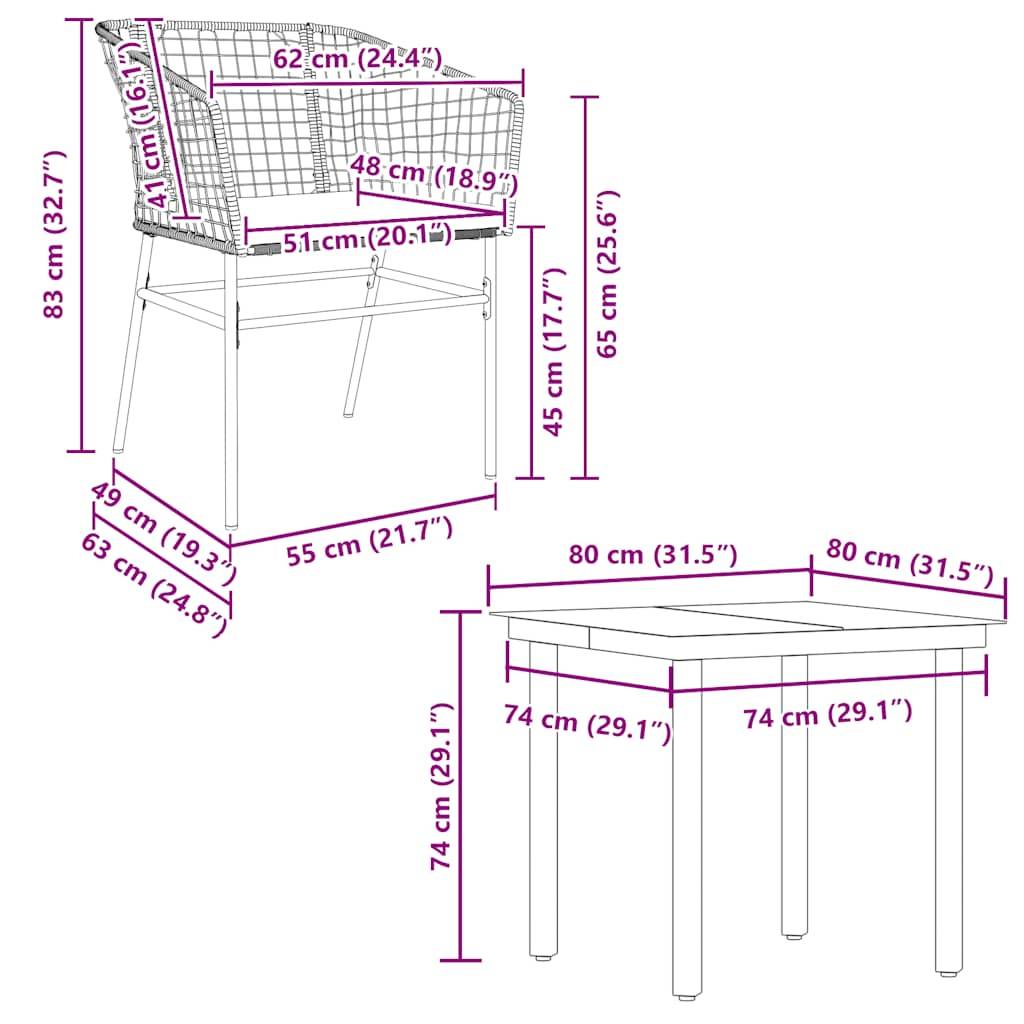 vidaXL 5-tlg. Garten-Essgruppe mit Kissen Braun Poly Rattan Glas