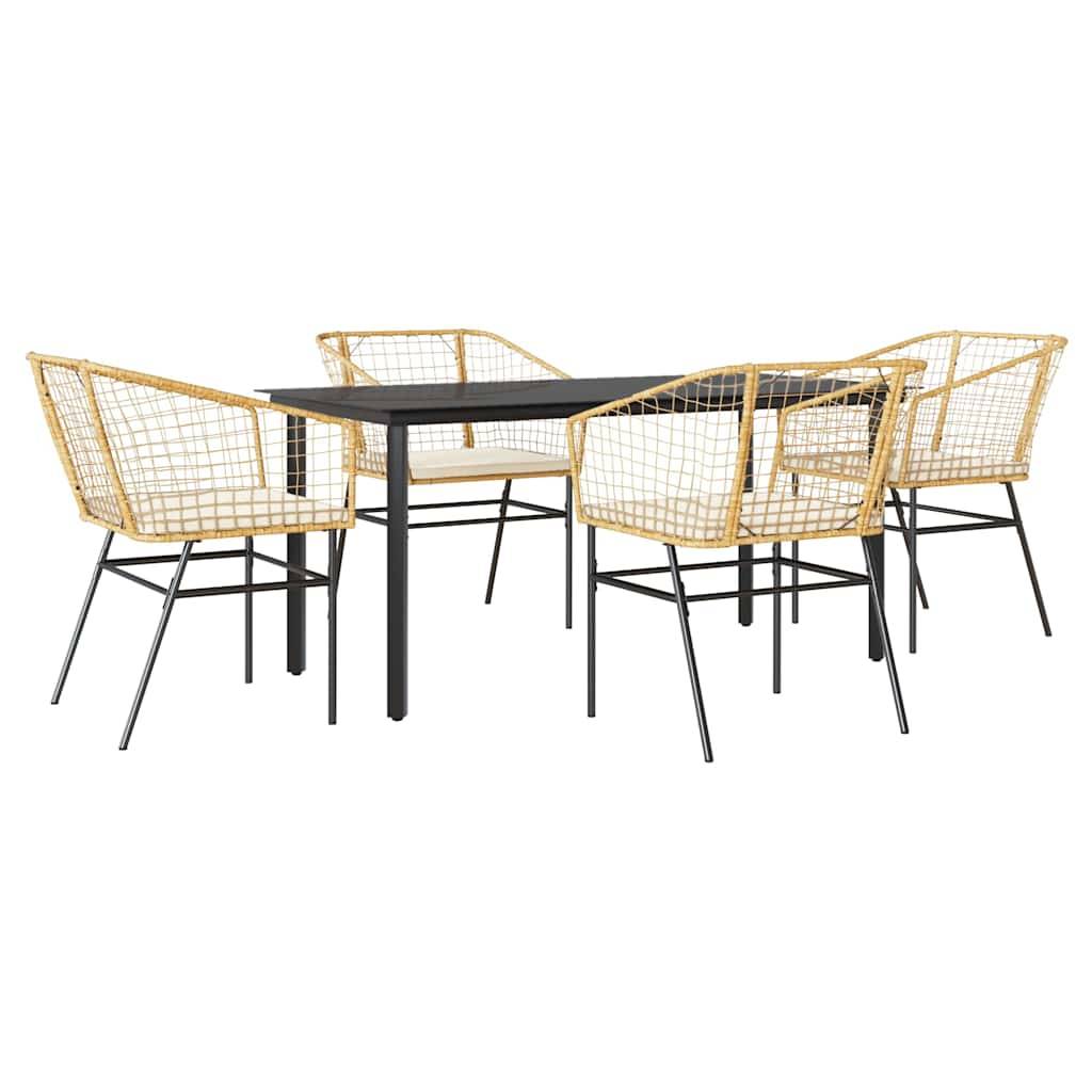 vidaXL 5-tlg. Garten-Essgruppe mit Kissen Braun Poly Rattan Glas
