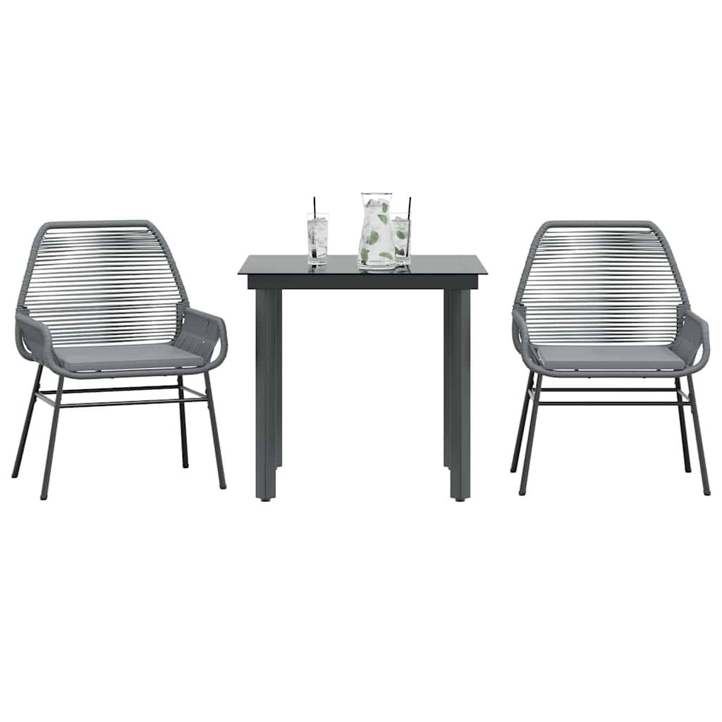 vidaXL 3-tlg. Garten-Essgruppe mit Kissen Grau Poly Rattan Glas