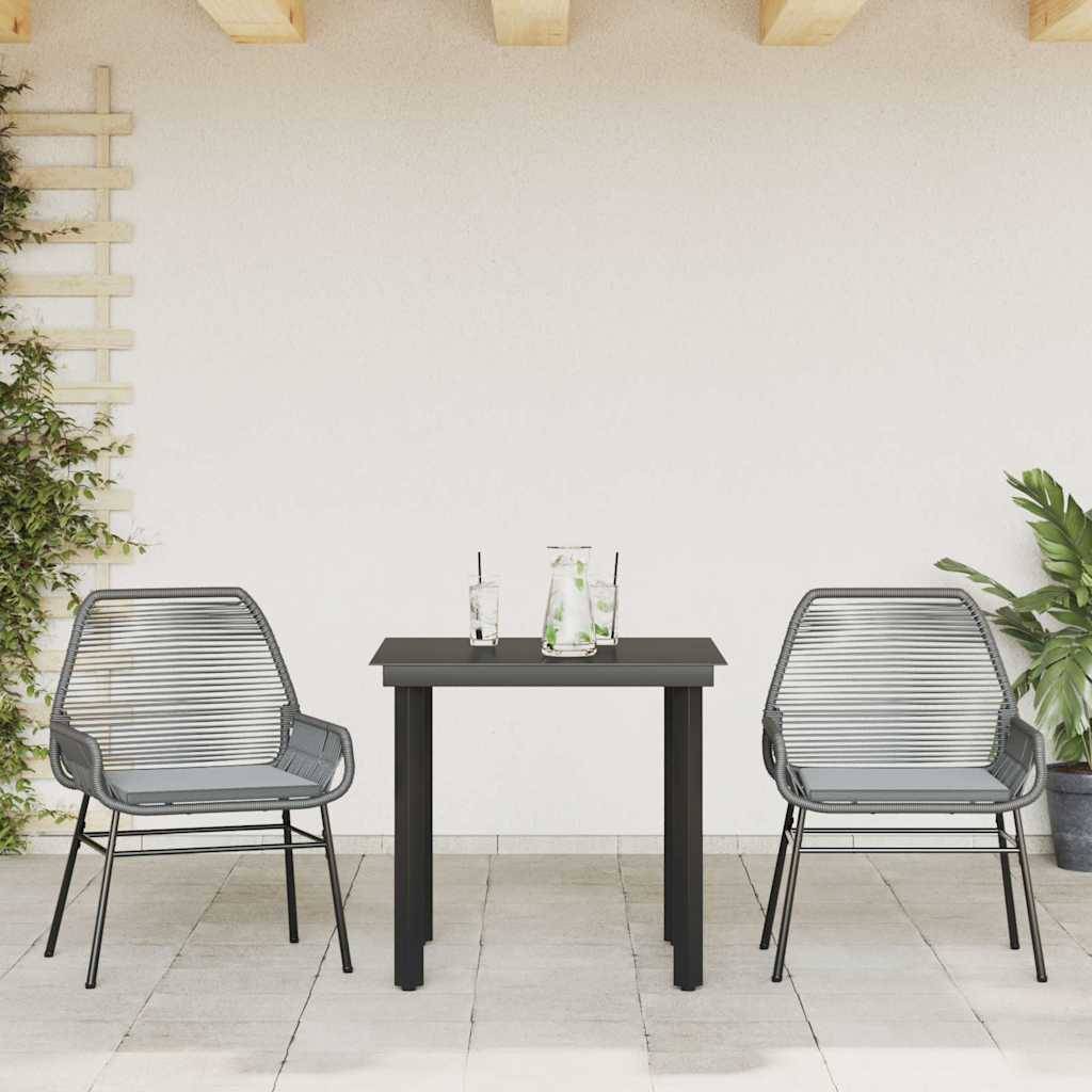 vidaXL 3-tlg. Garten-Essgruppe mit Kissen Grau Poly Rattan Glas