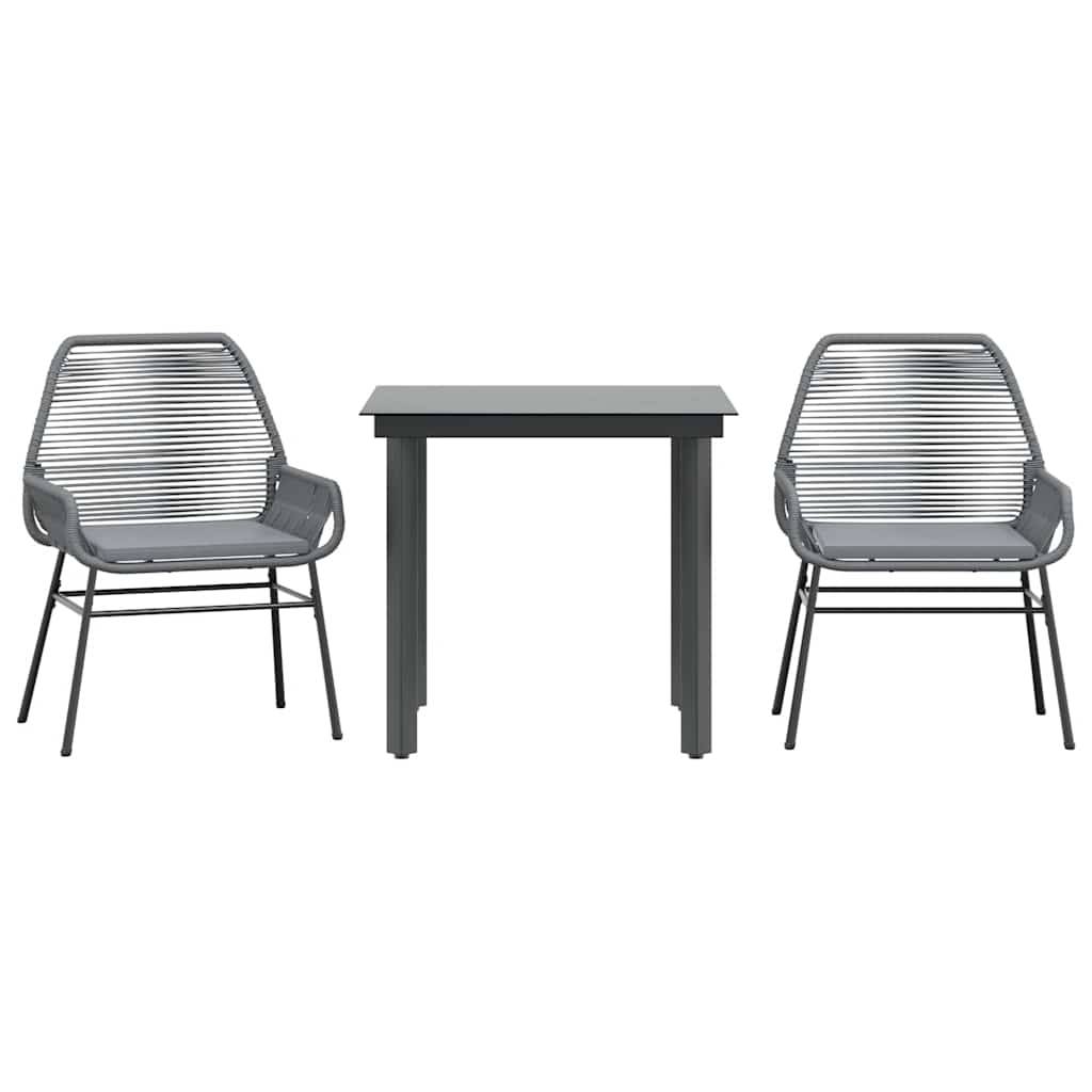 vidaXL 3-tlg. Garten-Essgruppe mit Kissen Grau Poly Rattan Glas