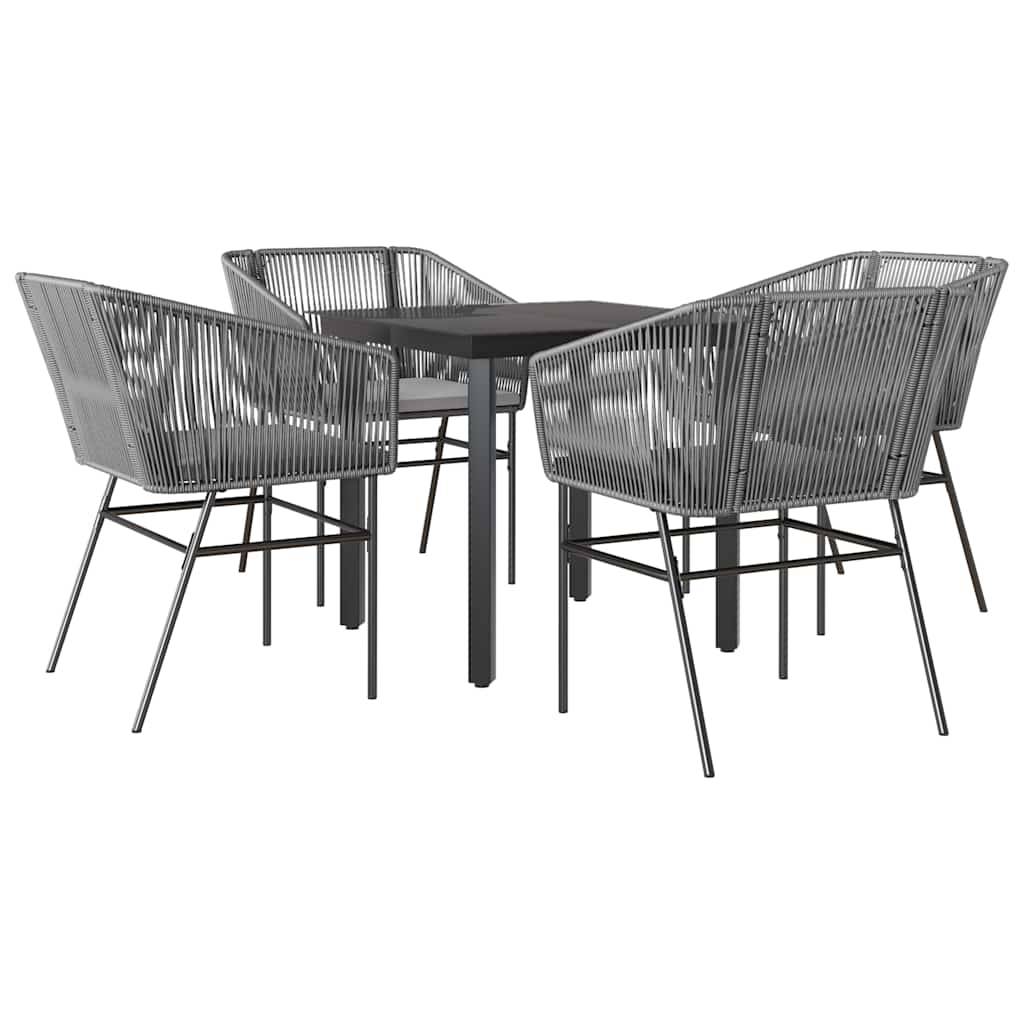 vidaXL 5-tlg. Garten-Essgruppe mit Kissen Grau Poly Rattan Glas