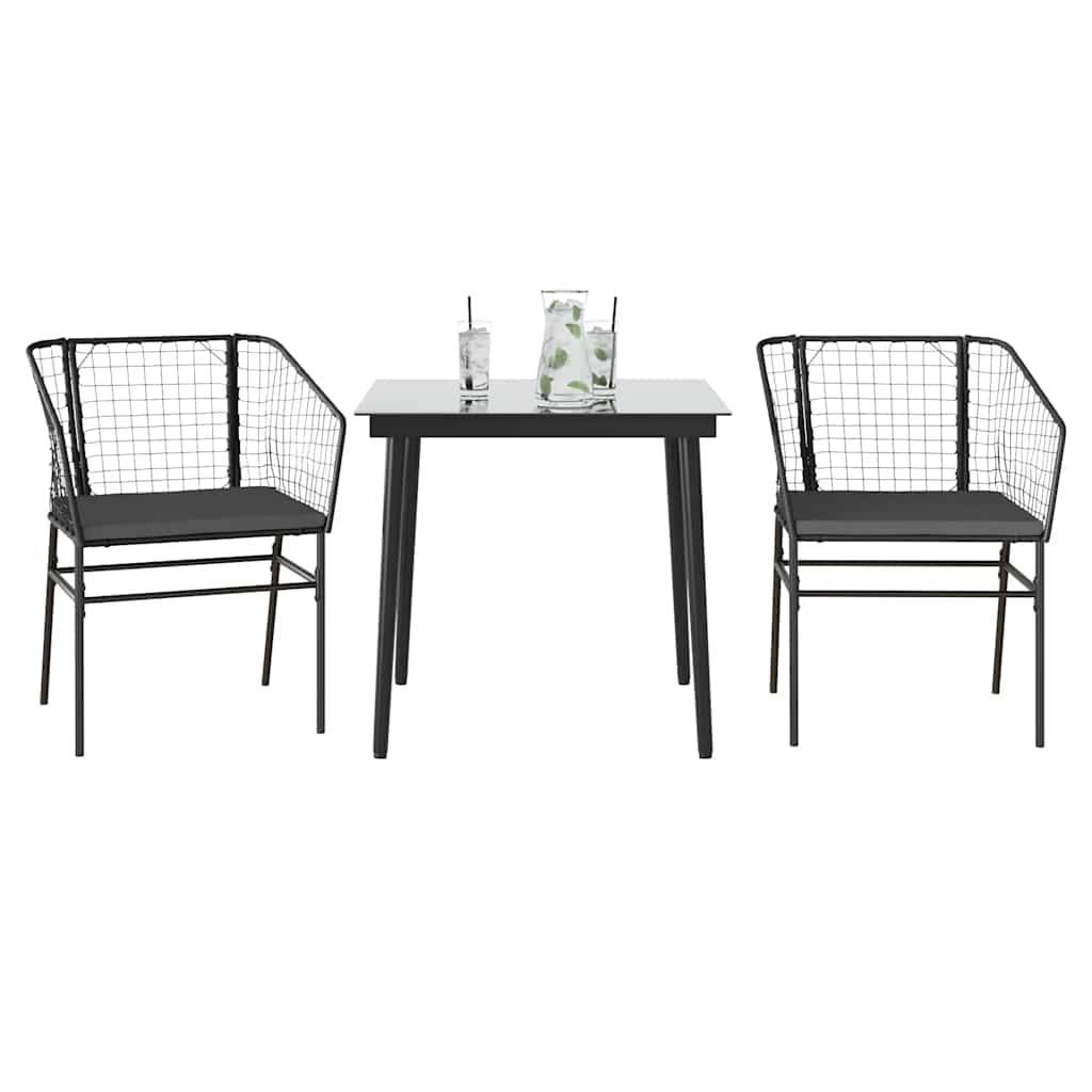 vidaXL 3-tlg. Garten-Essgruppe mit Kissen Schwarz Poly Rattan Glas