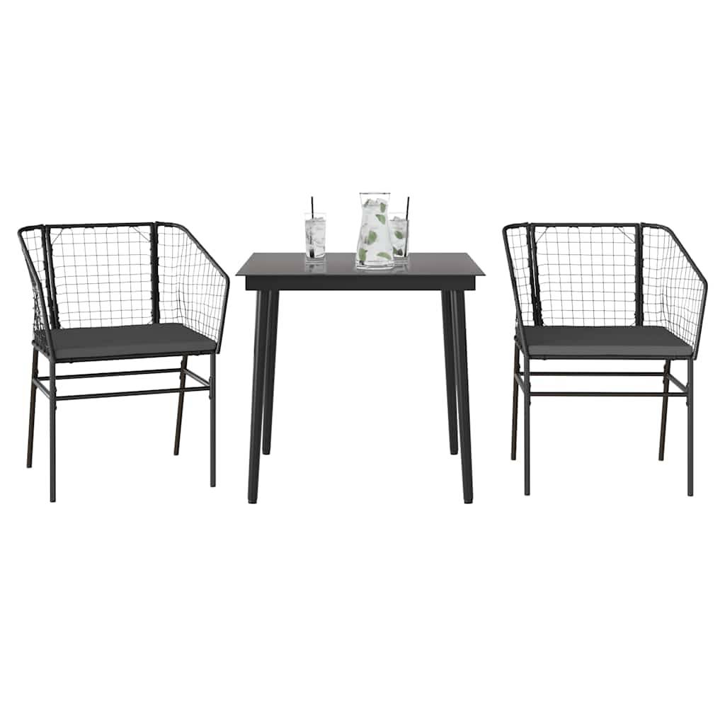 vidaXL 3-tlg. Garten-Essgruppe mit Kissen Schwarz Poly Rattan Glas