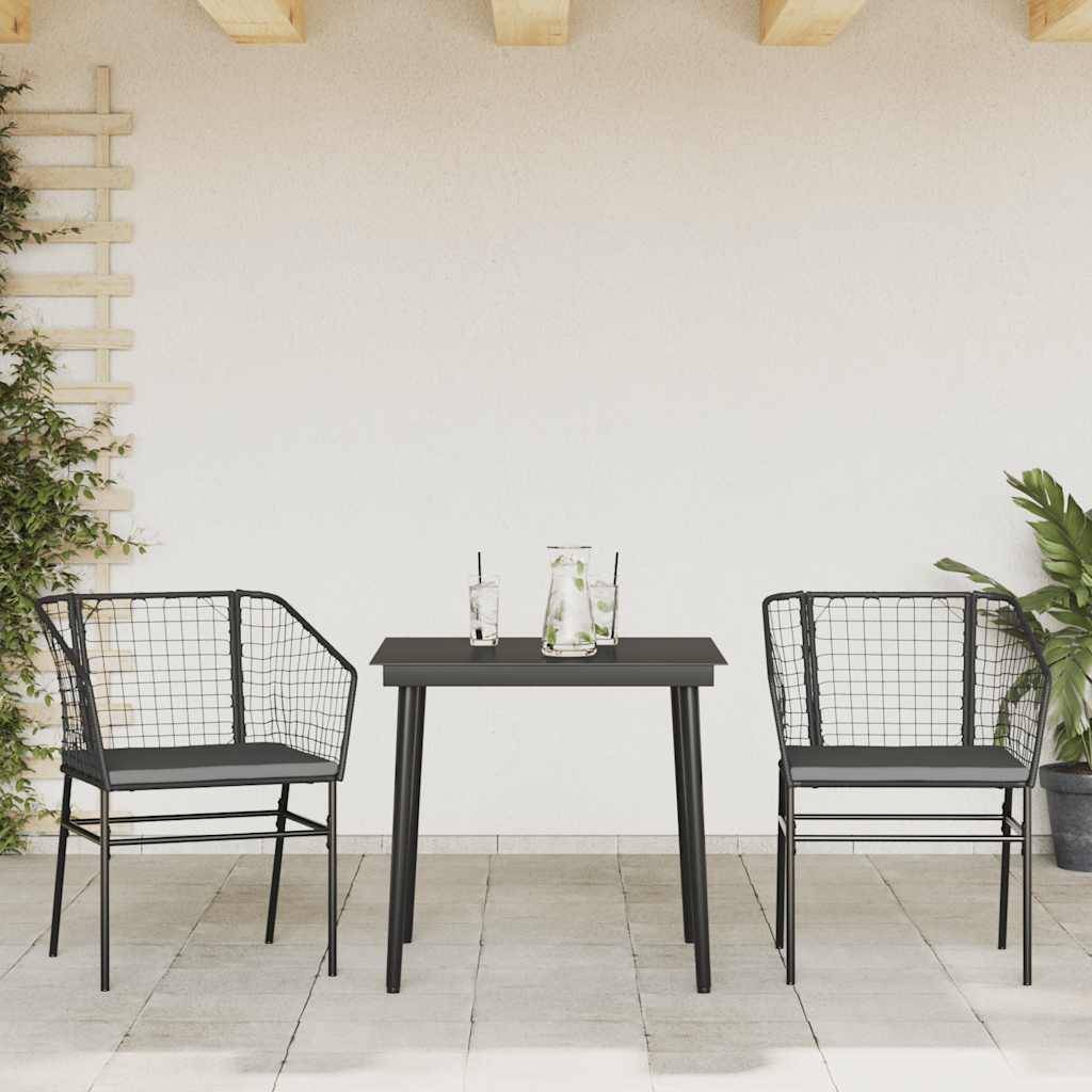 vidaXL 3-tlg. Garten-Essgruppe mit Kissen Schwarz Poly Rattan Glas