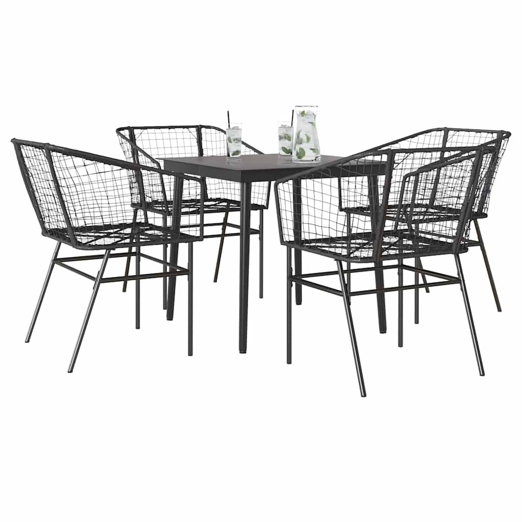vidaXL 5-teiliges Garten-Esszimmerset aus schwarzem Polyrattanglas