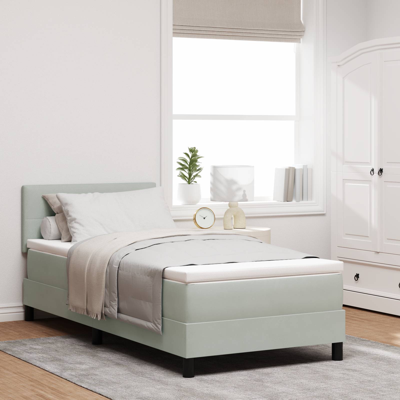 vidaXL LED Boxspringbett mit Matratze Hellgrau 90x190 cm Samt